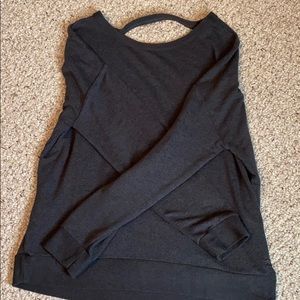 Gray sweater with open back detail